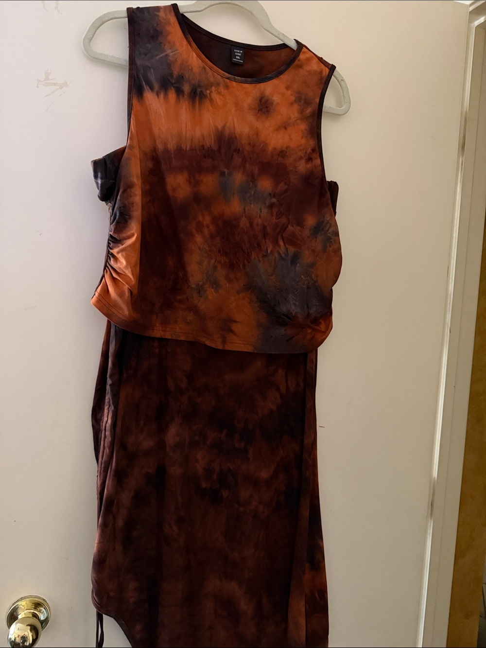 SHEIN Orange & Brown Tie-Dye Tank Top and Skirt Set
